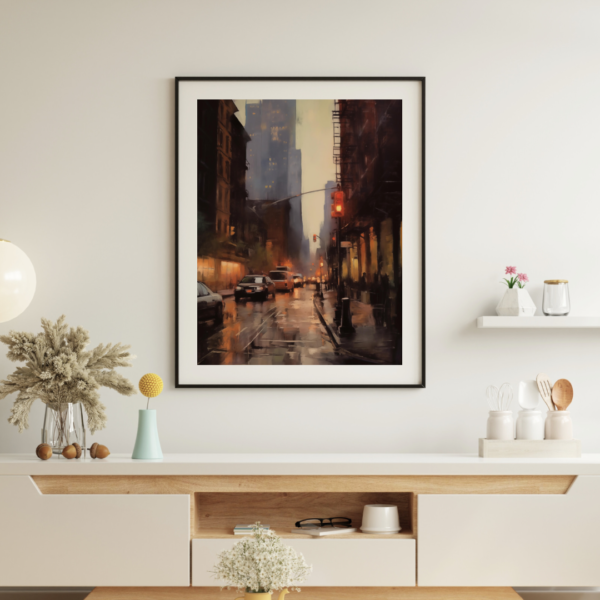 New York City Rainfall Digital Print – Urban NYC Street Scene Wall Art – Modern Metropolis Decor – Instant Download